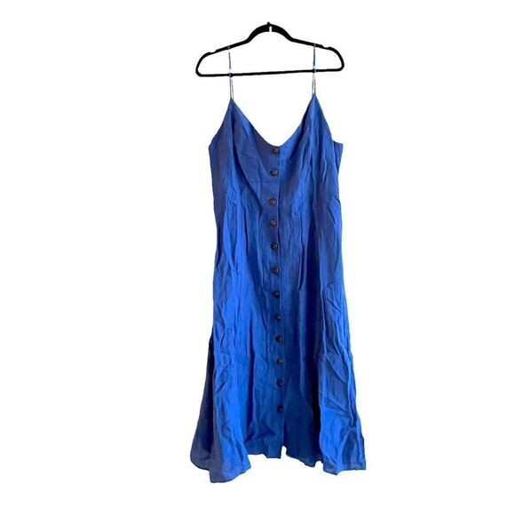 BCBGMaxAzria Sleeveless Linen Button-front Linen Midi Dress Blueb 16 - Picture 8 of 12
